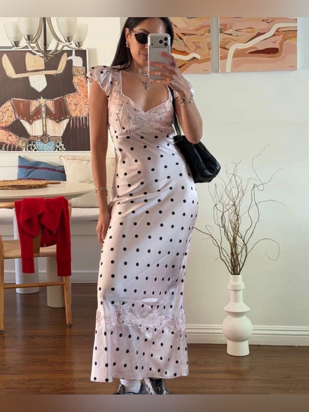 Free People Butterfly Babe Maxi Dress Pink‎ Patte Polka Dot Small